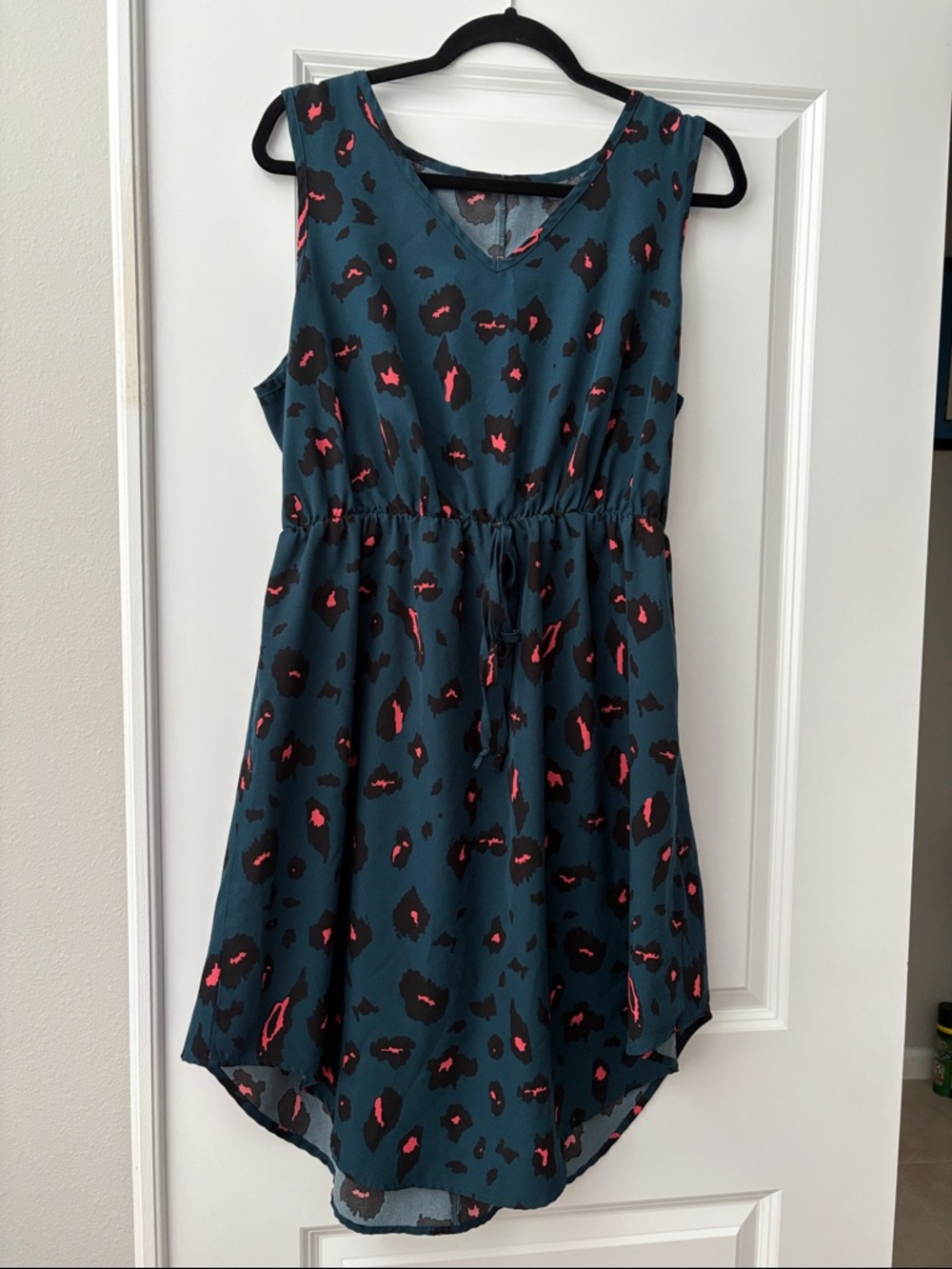 SHEIN Women’s Teal Floral Print Sleeveless Dress with Hot Pink Accents 1XL